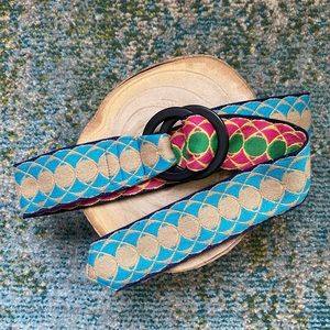 Hadley Poller pink snapdragon reversible print artisan ring belt, size large